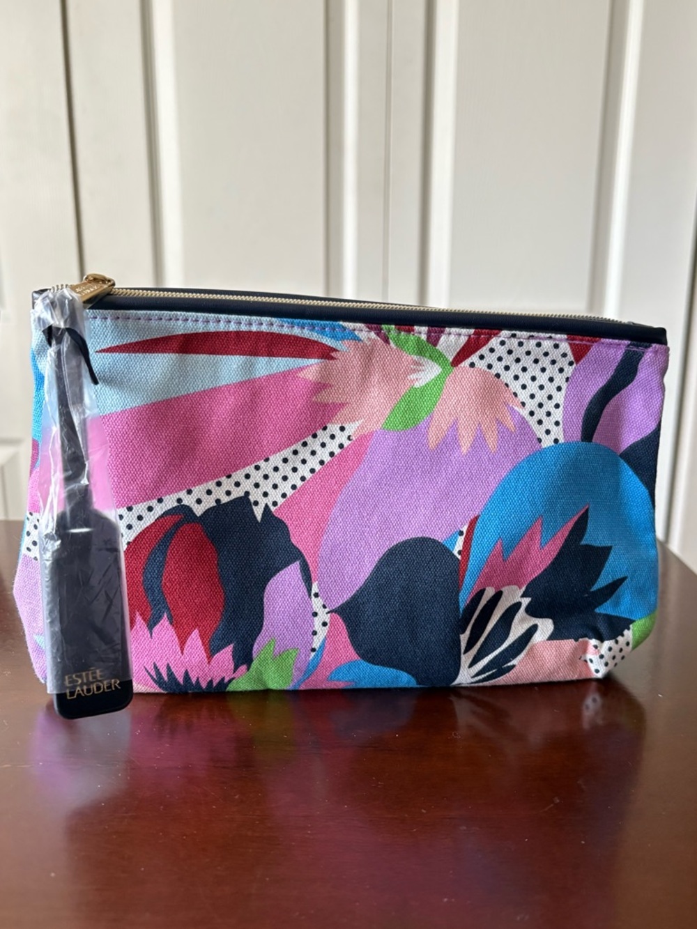 NEW Estée Lauder Floral Canvas Make up Cosmetic Bag Multicolor Watercolor style